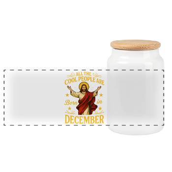 Born in December – Festive motif - Panoramic Cookie Jar with Wooden Lid - white - Front