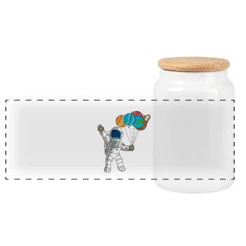 Astronaut Planets Outer Space 2nd Birthday Celeb - Panoramic Cookie Jar with Wooden Lid - white - Front