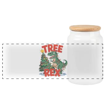 Tree-Rex motif for children and adults - Panoramic Cookie Jar with Wooden Lid - white - Front
