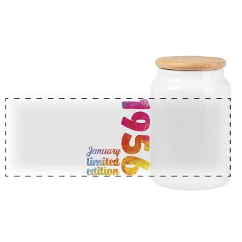 January 1956 Birthday Gift - Panoramic Cookie Jar with Wooden Lid - white - Front