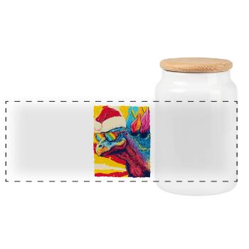 Dinosaur stegosaurus Christmas portrait - Panoramic Cookie Jar with Wooden Lid - white - Front