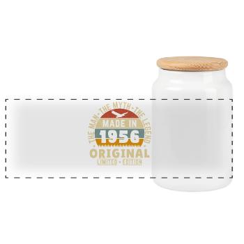 1956 Vintage Retro Birthday Gift - Panoramic Cookie Jar with Wooden Lid - white - Front