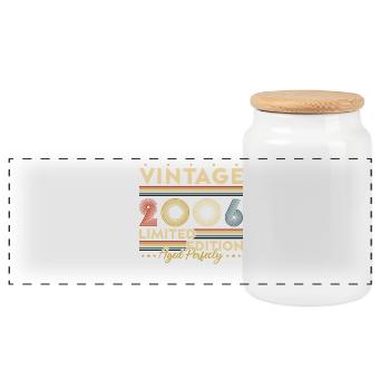 2006 Vintage Retro Birthday Gift - Panoramic Cookie Jar with Wooden Lid - white - Front
