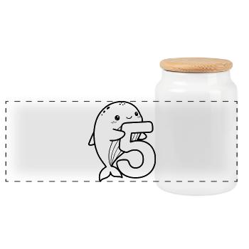 Cute Whale with Number 5 Cartoon Illustration - Panoramic Cookie Jar with Wooden Lid - white - Front
