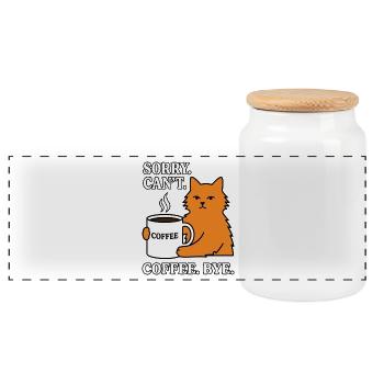 Sorry Ich Kann nicht Kaffee. Tschüss. Katze Lustig - Panorama Keksdose mit Holzdeckel - Weiß - Vorne