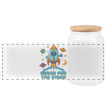 Rocket Journey to the Stars - Reach for the stars - Panoramic Cookie Jar with Wooden Lid - white - Front
