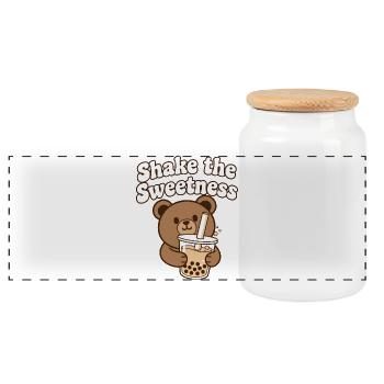 Kawaii Bär mit Bubble Tea - Panorama Keksdose mit Holzdeckel - Weiß - Vorne