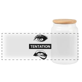 Temptation: Eye and Lips Black White - Panoramic Cookie Jar with Wooden Lid - white - Front