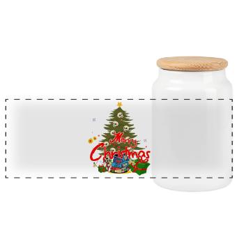Skull Christmas and gifts - Panoramic Cookie Jar with Wooden Lid - white - Front