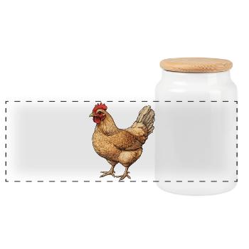 Golden Hen Illustration - Panoramic Cookie Jar with Wooden Lid - white - Front