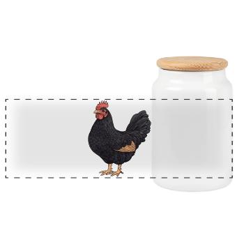 Black Rooster Illustration - Panoramic Cookie Jar with Wooden Lid - white - Front