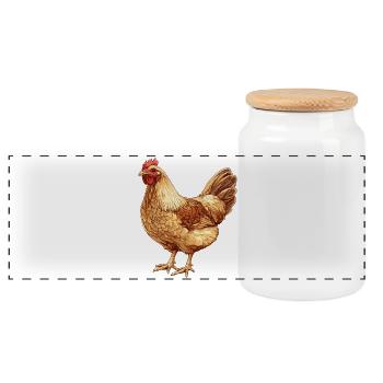 Chicken in a warm gold tone – nature drawing - Panoramic Cookie Jar with Wooden Lid - white - Front