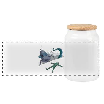 Astronaut Rest Ship Crash Tentacle Funny SciFi Art - Panoramic Cookie Jar with Wooden Lid - white - Front
