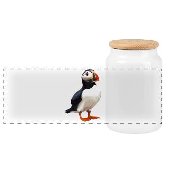 Puffin Papageientaucher - Panorama Keksdose mit Holzdeckel - Weiß - Vorne