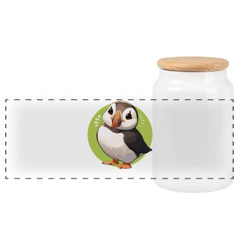 Puffin Papageientaucher - Panorama Keksdose mit Holzdeckel - Weiß - Vorne