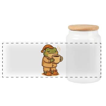 Kawaii Cozy Frog en pyjama – Frog Art - Boîte à biscuits avec couvercle en bois - blanc - Devant