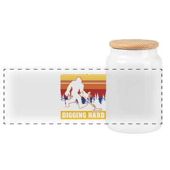 Sasquatches Dirt Fishing Big Foot - Panoramic Cookie Jar with Wooden Lid - white - Front