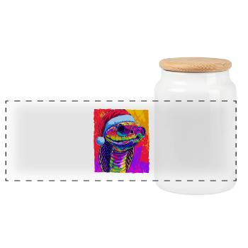 Portrait de Noël du cobra-serpent - Boîte à biscuits avec couvercle en bois - blanc - Devant