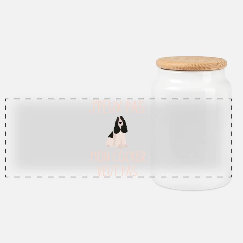 I can't my cocker spaniel doesn't want to - Panoramic Cookie Jar with Wooden Lid - white
