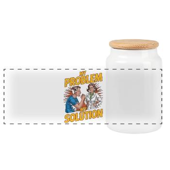 Nutritionist My Problem My Pictogram Mom Dad - Panoramic Cookie Jar with Wooden Lid - white - Front