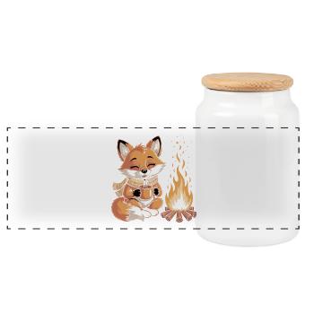 Cuddly fox at the campfire - Panoramic Cookie Jar with Wooden Lid - white - Front