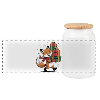Fox with Christmas gifts - Panoramic Cookie Jar with Wooden Lid - white - Front