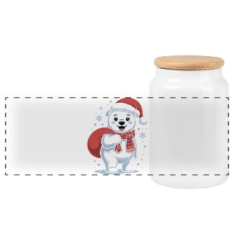 Polarbär mit rotem Schal und Mütze - Panorama Keksdose mit Holzdeckel - Weiß - Vorne