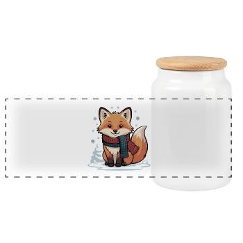 Winterlicher Fuchs mit Schal - Panorama Keksdose mit Holzdeckel - Weiß - Vorne