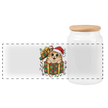 Kätzchen im Weihnachtsgeschenk - Panorama Keksdose mit Holzdeckel - Weiß - Vorne