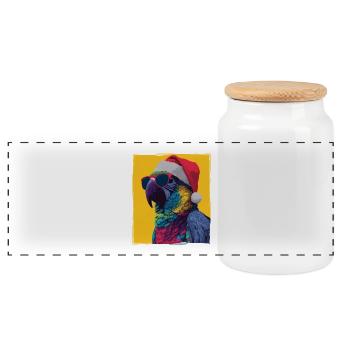 Portrait de Noël du Perroquet - Boîte à biscuits avec couvercle en bois - blanc - Devant