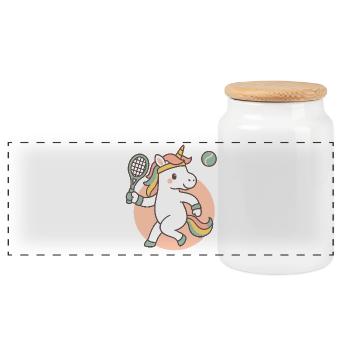 Tennis licorne, t-shirt pour enfants - Boîte à biscuits avec couvercle en bois - blanc - Devant