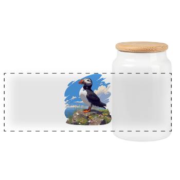 Puffin Papageientaucher - Panorama Keksdose mit Holzdeckel - Weiß - Vorne