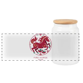 Fire Horse 2026 Emblem - Panoramic Cookie Jar with Wooden Lid - white - Front