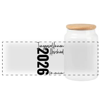 Junggesellinnenabschied 2026 Bitte unterschreiben! - Panorama Keksdose mit Holzdeckel - Weiß - Vorne