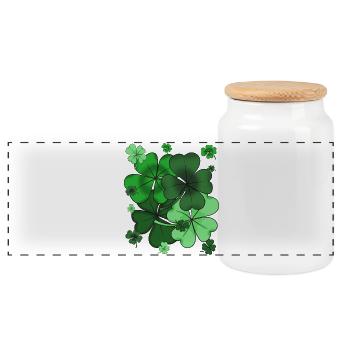 Green Shamrock Pattern - Panoramic Cookie Jar with Wooden Lid - white - Front