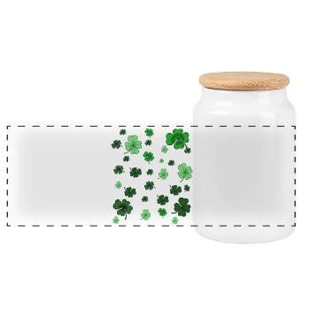 Motif de scintillements de trèfle - Boîte à biscuits avec couvercle en bois - blanc - Devant