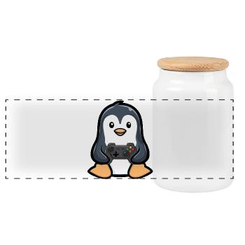 Gamer Penguin - Boîte à biscuits avec couvercle en bois - blanc - Devant