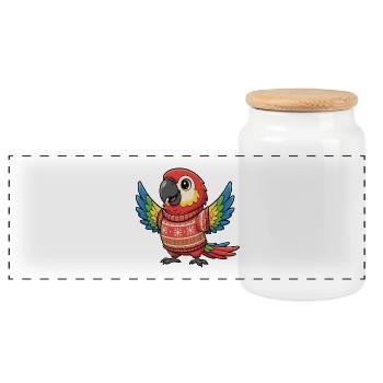 Perroquet de Noël coloré en pull - Boîte à biscuits avec couvercle en bois - blanc - Devant