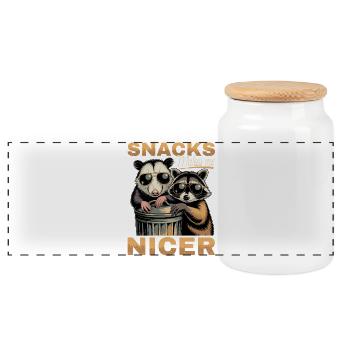 Funny Opossum and Raccoon - Panorama Keksdose mit Holzdeckel - Weiß - Vorne
