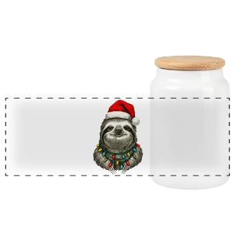 Sloth Christmas - Panoramic Cookie Jar with Wooden Lid - white - Front