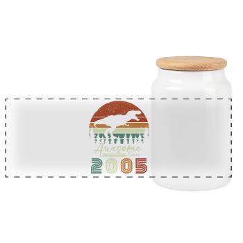 awsome_since_dinaseur_2005 - Panoramic Cookie Jar with Wooden Lid - white - Front