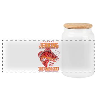 Always Jerking My Rod Funny Fishing - Panoramic Cookie Jar with Wooden Lid - white - Front