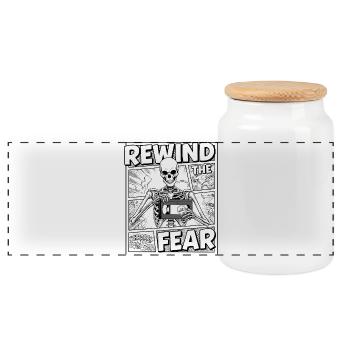 Skeleton Cassette Rewind Fear - Panoramic Cookie Jar with Wooden Lid - white - Front