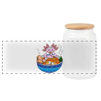 Süßes Axolotl Ramen Kawaii Japanisches Nudelfutter Haustier - Panorama Keksdose mit Holzdeckel - Weiß - Vorne