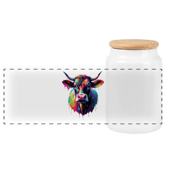 Colorful Cow Head Color Explosion - Panoramic Cookie Jar with Wooden Lid - white - Front