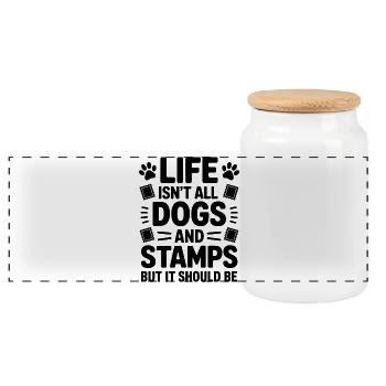 Stamps Saying Dog Wit Stamps Gift - Panoramic Cookie Jar with Wooden Lid - white - Front