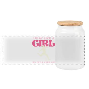 I Play Like a Girl - Fußball Kraft - Panorama Keksdose mit Holzdeckel - Weiß - Vorne