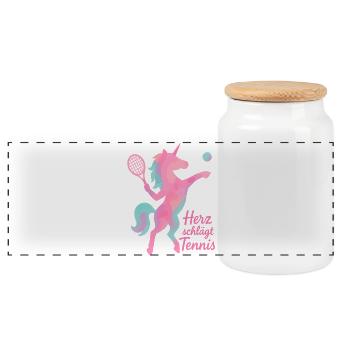 Unicorn Heart Beats, Tennis, Pastel Love - Panoramic Cookie Jar with Wooden Lid - white - Front
