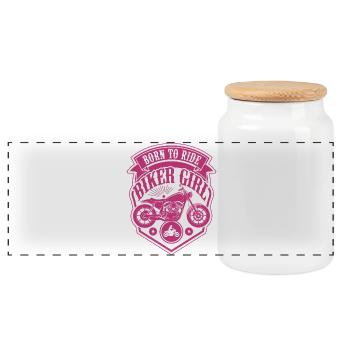 Biker Girl Motorcycle Pink Shield - Panoramic Cookie Jar with Wooden Lid - white - Front