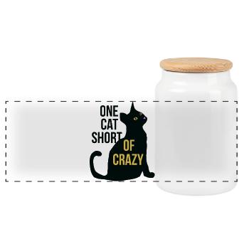 One Cat Short Of Crazy - Panoramic Cookie Jar with Wooden Lid - white - Front